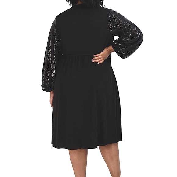 Signature by Robbie Bee Sequined Sleeve Wrap Tie Dress Size 2X - Picture 7 of 12